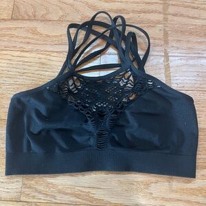 Black size small bralette with mesh design pattern